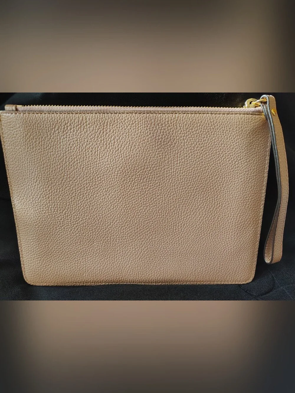 Michael Kors XL Wristlet Pebbled Leather with Gold Tone Lock Detail.